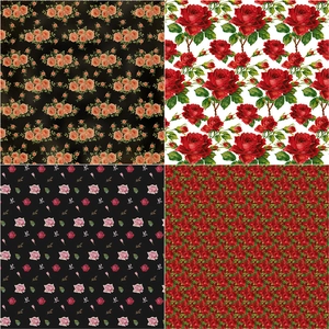 Floral scrapbooking paper with vintage rose patterns in four different decorative styles