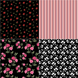 Floral pattern decorative paper set with rose motifs and striped designs for DIY scrapbooking