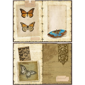 Vintage butterfly scrapbooking paper set with antique scientific notes and labels