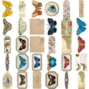 Vintage butterfly sticker and paper material set for DIY scrapbooking and crafts