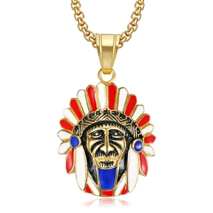 Hip Hop Indian Chief Pendant Titanium Steel Gold Plated Enamel Painted Stainless Steel Pendant Only For Men Women