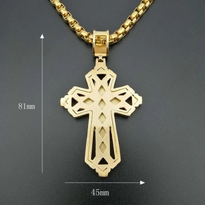 81mm gold hollow diamond pattern cross pendant with thick box chain for men hip hop style