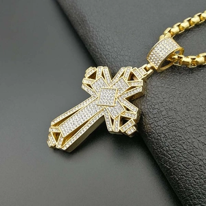 Luxurious gold-plated hip-hop cross pendant with iced-out micro-pave zirconia stones