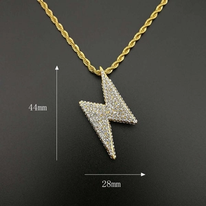 Hiphop vergulde roestvrijstalen bliksemschicht hanger ketting met ijzige zirkonia's
