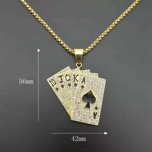 Gold plated hip hop poker royal flush pendant with diamonds and box chain