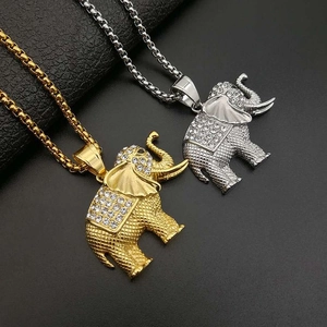 Ciondolo Elefante in Acciaio Inossidabile 316 Hip Hop Solo Ciondolo Senza Catena Oro Argento Galvanico Gioielli Animale Strass