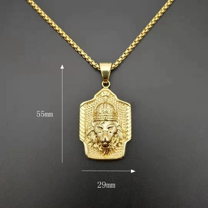 Pendentif tête de lion avec couronne en acier titane doré et collier hip hop