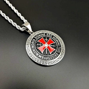 316L stainless steel Knights Templar cross sword shield pendant on rope chain necklace