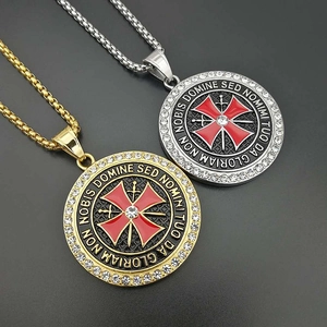 Gold and silver Knights Templar cross necklaces with red enamel and rhinestone center