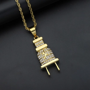 Collar con Colgante de Enchufe Hip Hop de Acero Inoxidable 316 Chapado en Oro Strass Iced Out Joyería Streetwear Unisex