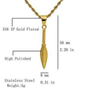 Pendentif pointe de lance en acier inoxydable doré poli pour hommes 56mm x 8mm
