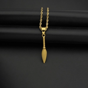 Pendentif pointe de lance doré rétro en acier inoxydable avec chaîne torsadée pour homme