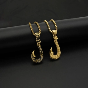 Colliers pendentifs ancre viking vintage en acier inoxydable doré et noir pour homme