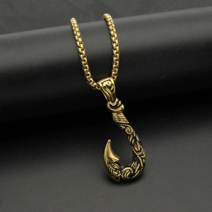 Pendentif ancre crochet pour homme en acier inoxydable doré avec chaîne à mailles