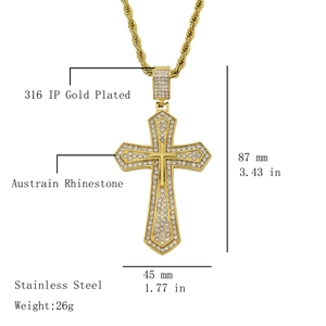 Collana con pendente a croce hip hop in acciaio inossidabile 316 placcato oro