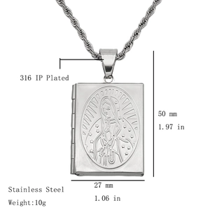 316L stainless steel Virgin Mary locket pendant necklace with IP plating and rope chain
