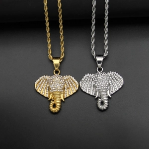 Ciondolo a Forma di Testa di Elefante in Acciaio Inossidabile 316 Hip Hop Con Zirconia Bianca Gioielli Unisex
