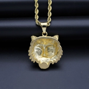 316L gold plated stainless steel lynx animal pendant with a chunky twisted rope chain