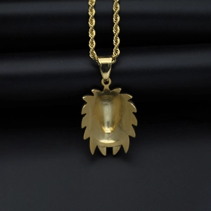 Gold plated stainless steel rope chain with a bold lion head pendant for men