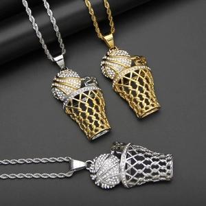 Hip Hop Edelstahl Iced Out Basketballkorb Anhänger Halskette Für Herren Damen Strass Sportlich Nr 23 Schmuck