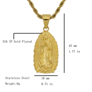 IP gold plated 316 stainless steel Virgin Mary pendant necklace with dimensions