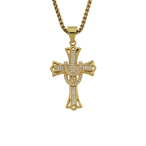 316 Stainless Steel Cross Pendant With White Zirconia 18K Gold Plated Religious Hip Hop Jewelry For Men Women