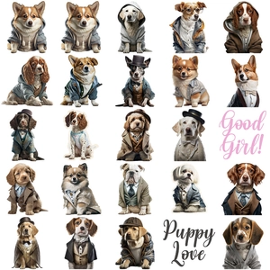 Lot de 50 stickers étanches de chiens élégants en costumes pour valises et ordinateurs