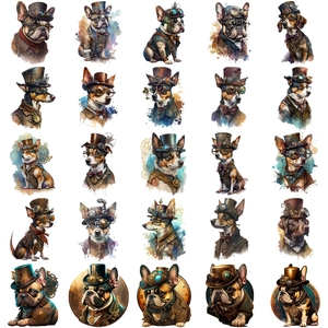 50pcs Steampunk big dog stickers with vintage gears and goggles for laptop and luggage