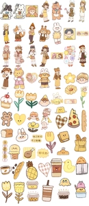 Detailed view of cute hand-drawn waterproof cartoon bread stickers for scrapbooking