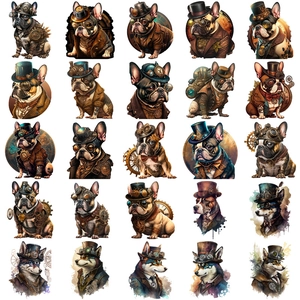 50pcs Steampunk dog stickers with vintage goggles and gears for luggage and laptop