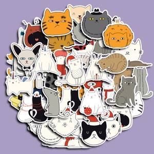 50 pieces of waterproof cartoon cat stickers for planners and laptops on lilac background