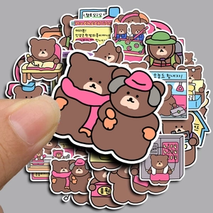Stack of 50 waterproof cartoon bear stickers for laptop and phone decoration