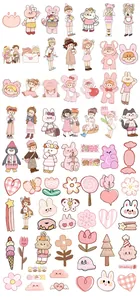 Close-up of cute pink peach theme waterproof stickers for journals and laptops
