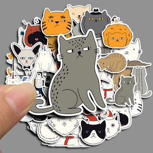 50-piece set of cartoon cat stickers, waterproof decals for laptop and luggage decor