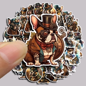 50Pcs Steampunk Bulldog Waterproof Stickers for Laptop and Suitcase Decor