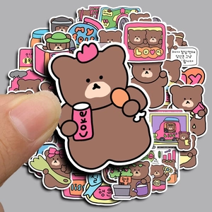 Detail of waterproof cartoon brown bear stickers with white borders for scrapbooking