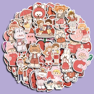 70Pcs cute cartoon waterproof stickers featuring red hooded rabbit and girl characters