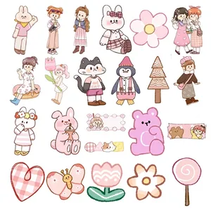 70 pieces of cute pink peach waterproof stickers featuring girls and cartoon animals