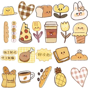 70Pcs cute hand-drawn butter bread waterproof stickers for journals and laptops