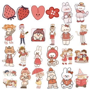 70pcs waterproof cute cartoon stickers featuring red-themed characters and animals for laptops