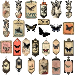 50pcs vintage steampunk butterfly stickers with Victorian motifs and retro art for scrapbooking