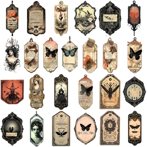 Set of 50 vintage steampunk butterfly stickers for scrapbooking and suitcases