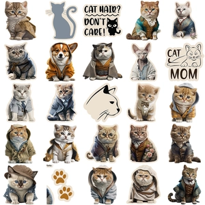 50pcs waterproof cartoon cat stickers set for luggage and laptop with pet theme designs