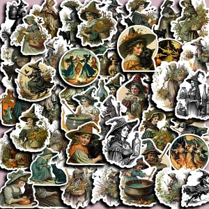50 pieces of vintage witch stickers for scrapbook, laptop and phone waterproof decor