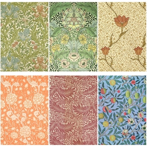 Vintage William Morris style floral background paper set with six classic botanical patterns
