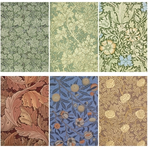 William Morris vintage floral craft paper set with six classic botanical pattern designs