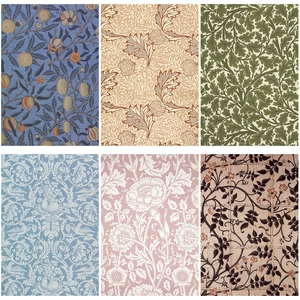 William Morris vintage floral craft paper set with six assorted botanical patterns