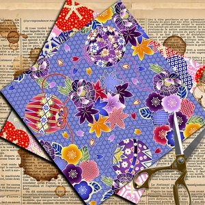 Japanisches Bastelpapier mit violetten Blumenmustern für Scrapbooking und DIY-Deko