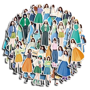 Waterproof hand-drawn summer girl fashion stickers for scrapbooking and laptops 50pcs set