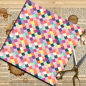Colorful mermaid scale pattern decorative paper for scrapbooking with vintage scissors